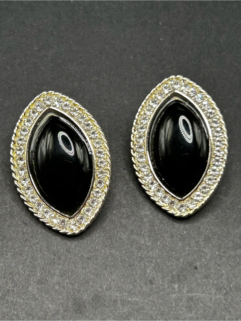 Heaven Mayhem Black Cabochon Rhinestone Halo Silver Post Earrings